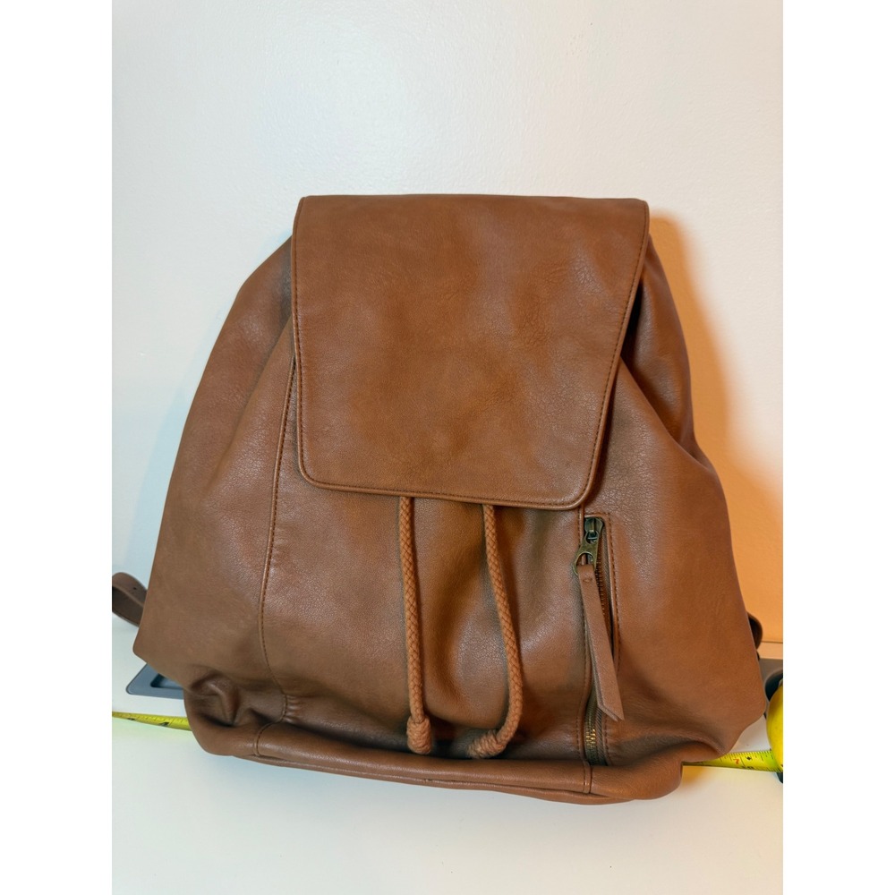 Universal Thread Backpack Womens Medium Cognac Brown Faux Leather Drawstring Bag
